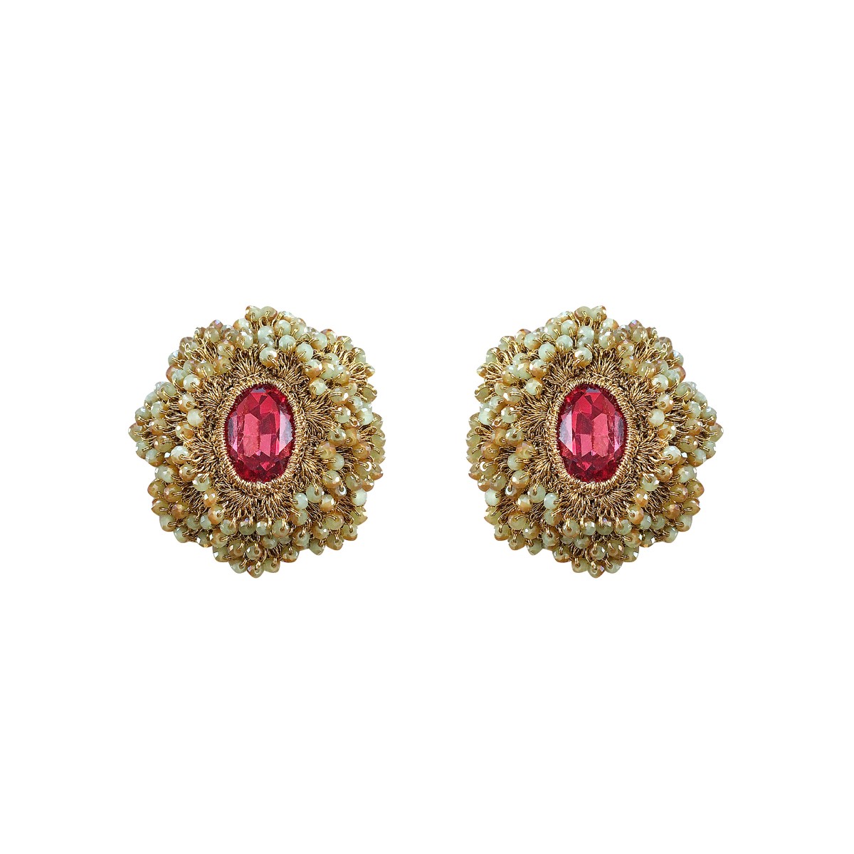 Amy Baroque Crochet Beaded Button Earrings