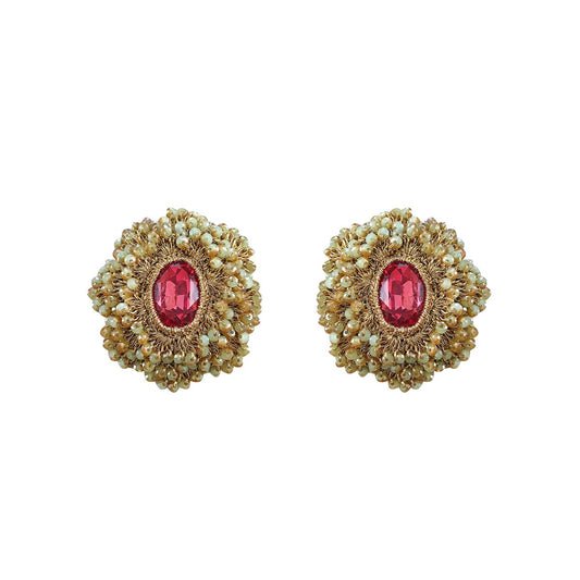 Amy Baroque Crochet Beaded Button Earrings