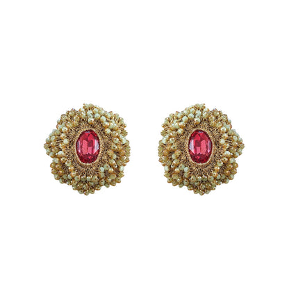 Amy Baroque Crochet Beaded Button Earrings