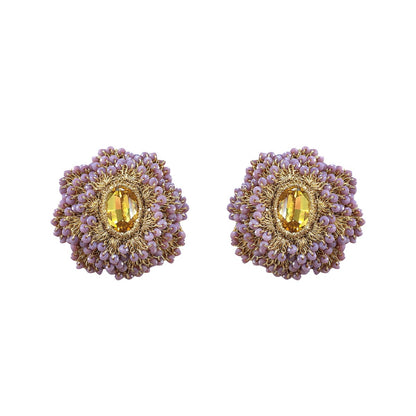 Amy Baroque Crochet Beaded Button Earrings